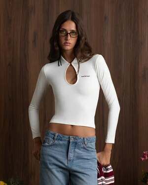 Nude Project Grosella Off White Long Sleeve Polo Shirt Size S